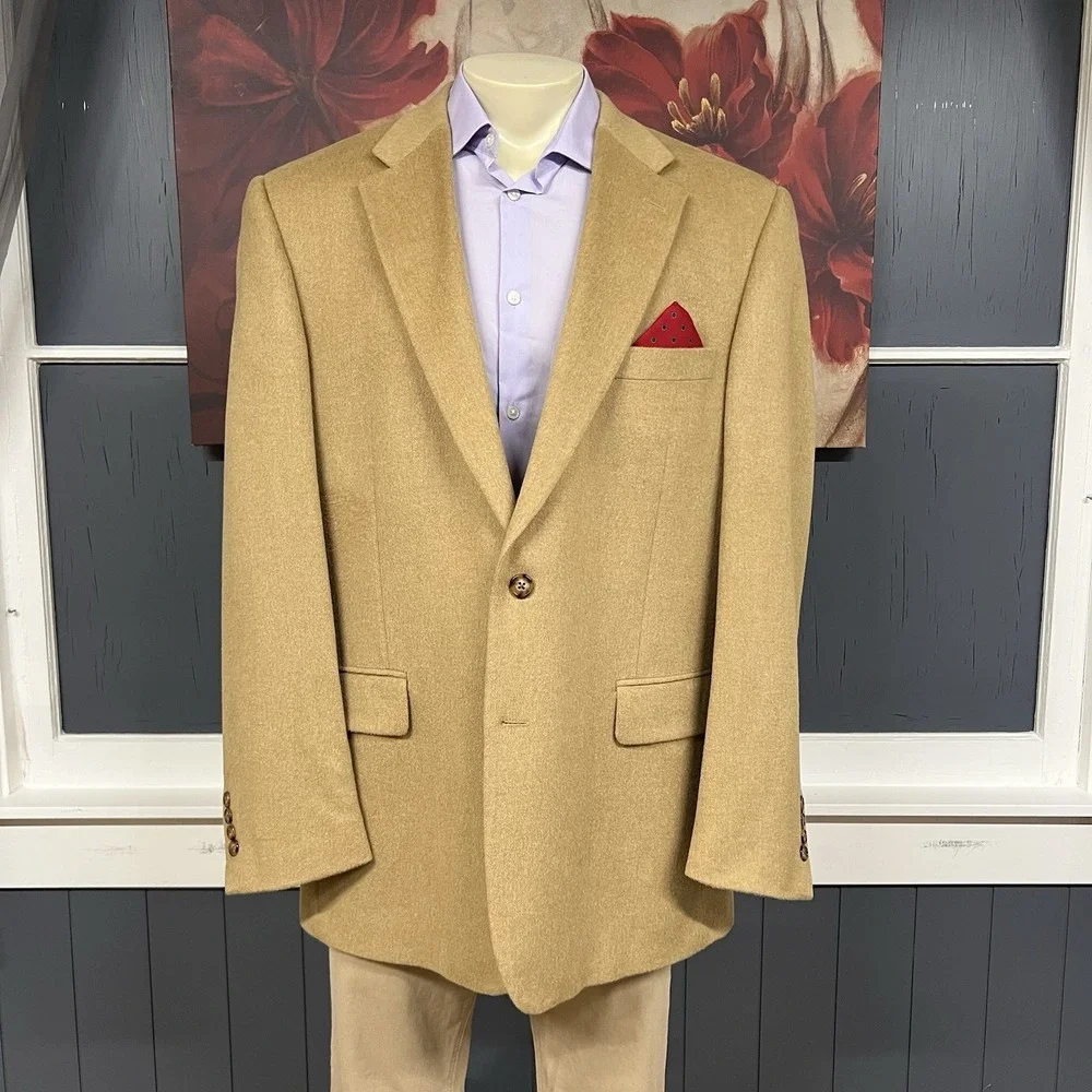 Vintage Stafford Camel Hair Blazer Jacket Sport Coat Mens 44L Long Khaki